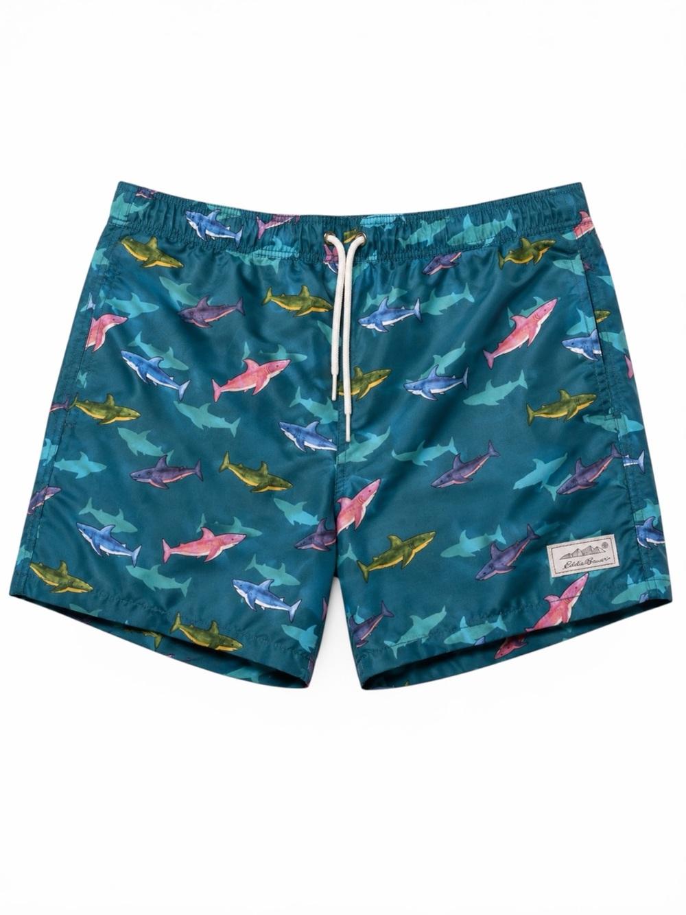Eddie Bauer Shark Print Swim Shorts - Multicolor Teal